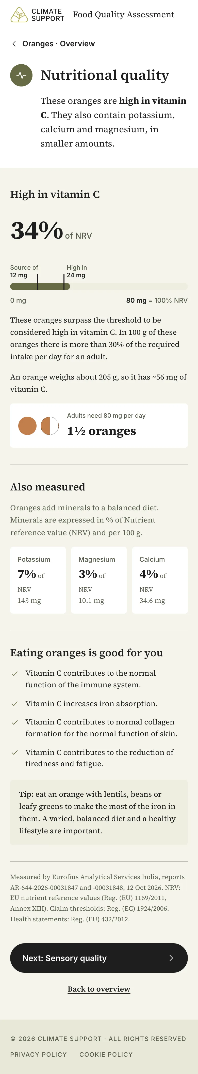 Nutritional quality: high in vitamin C, 34% of daily needs per 100 g